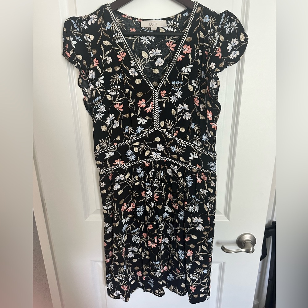 LOFT Black Floral Women's Dress Size 12